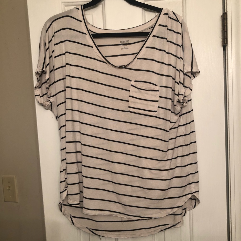 Black and White Striped Pocket Tee